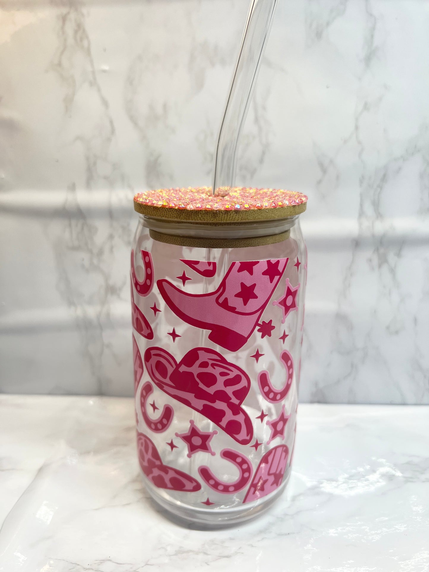 RTS- Pink Cowgirl Rhinestoned Cup