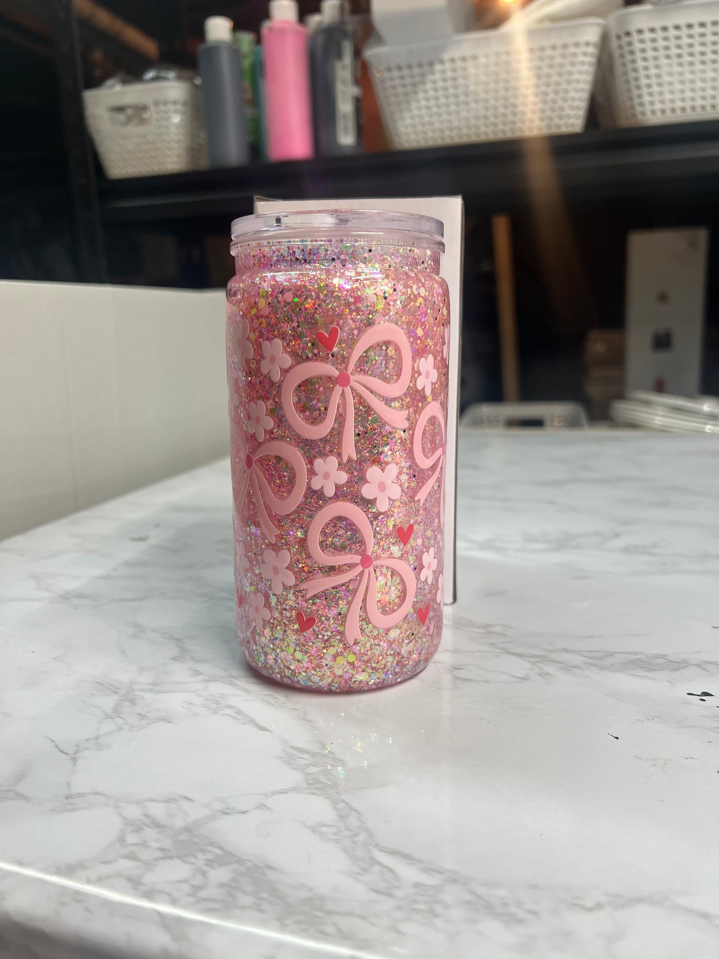 RTS- Pink Bows with Glitter